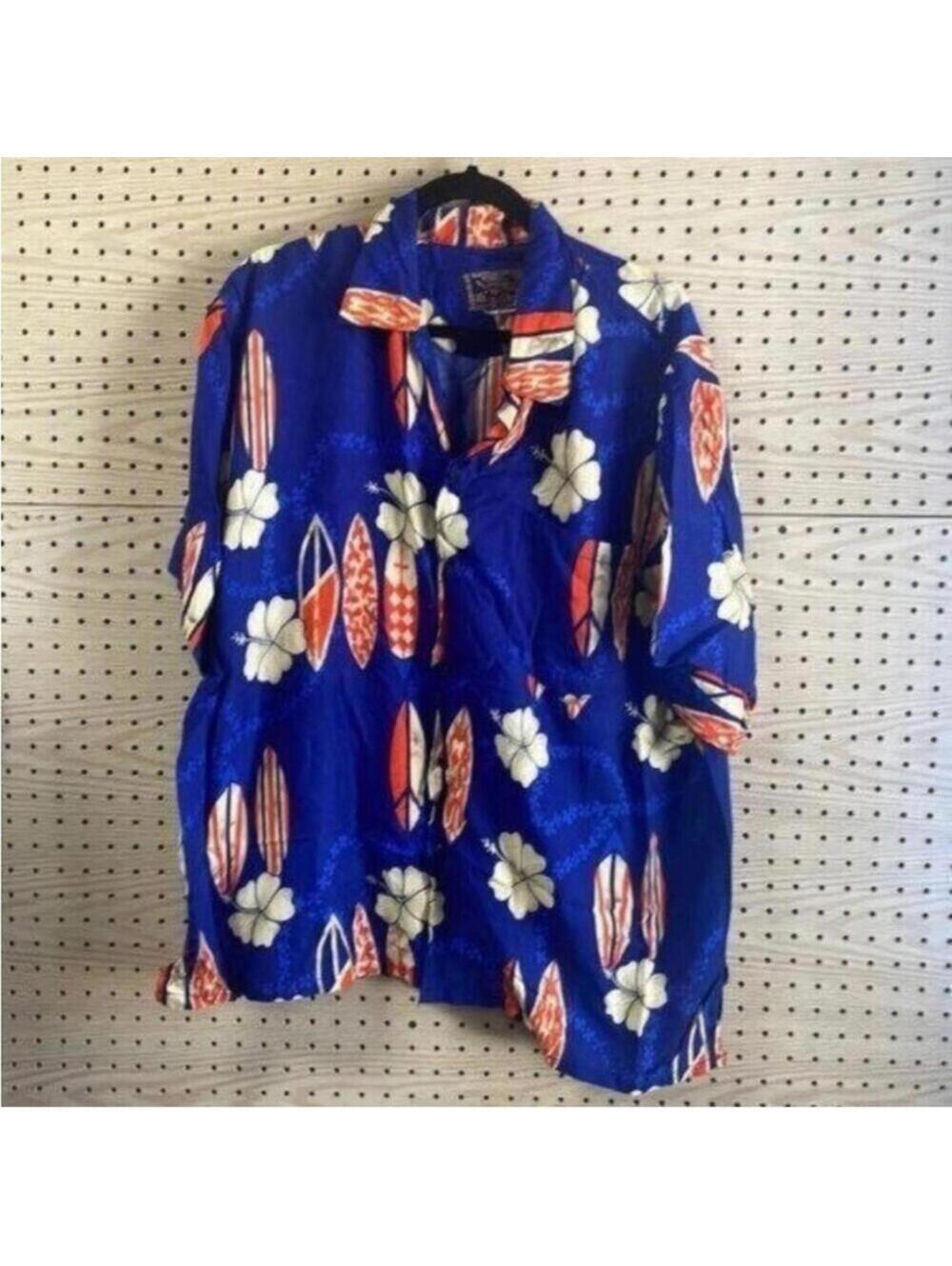 Hawaiian Shirt by Basix Blue Tropical Surf Board and Floral Button Up Shirt
